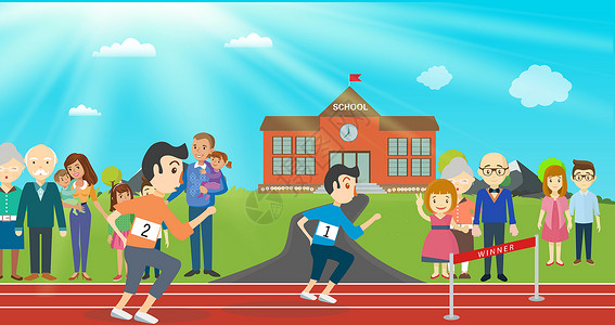 校园奔跑运动赛跑插画