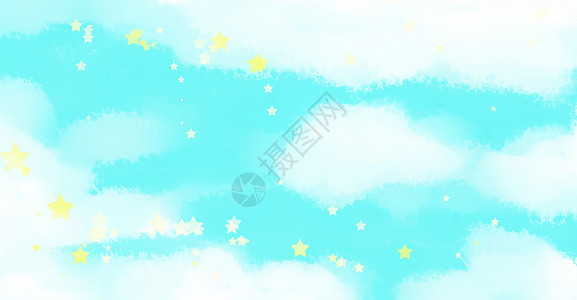 水彩手绘星星手绘水彩唯美蓝天白云背景设计图片