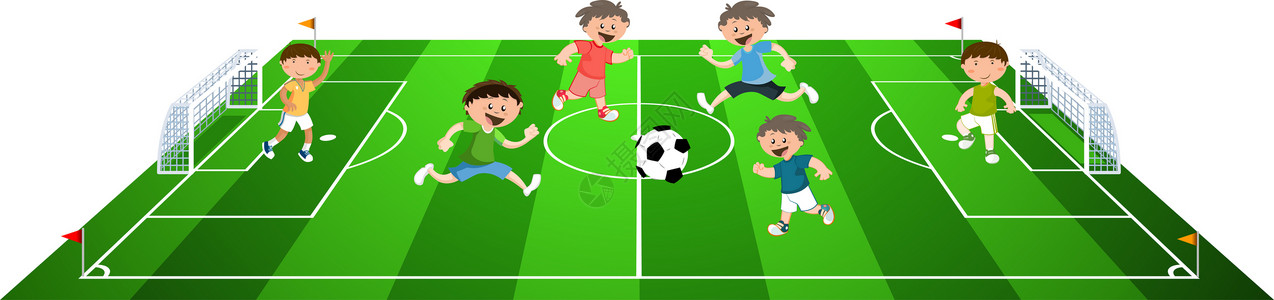 草地运动踢足球孩子插画