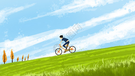 自行车尾灯蓝天下驰骋的少年插画插画
