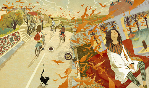 自行车手绘那年插画治愈系青春学生时代插画
