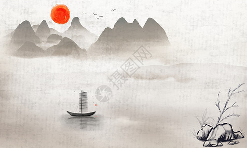 黑白中国风古风水墨背景设计图片