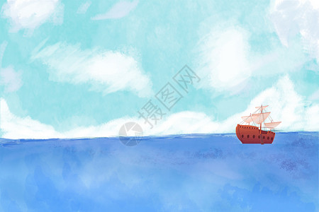 ps盆花素材海面上的小船插画