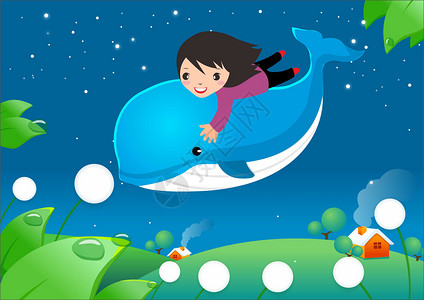 鲸鱼与女孩海豚上的女孩设计图片