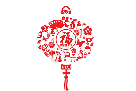 春节历史素材剪纸风春节灯笼插画