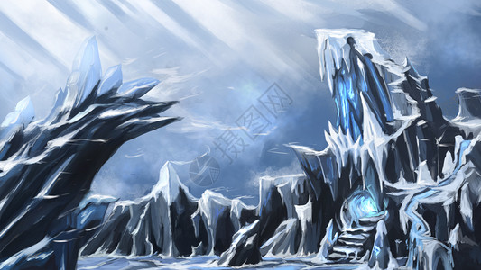 游戏场景背景冰山唯美写实手绘插画插画