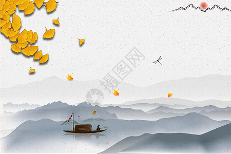 秋日梧桐渔人意境背景背景图片