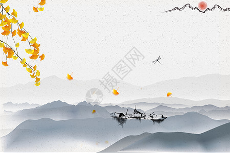秋日梧桐渔人意境背景背景图片