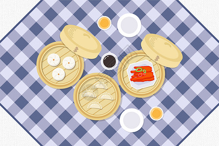 餐桌餐具美味的粤式早茶插画