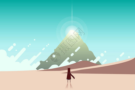 沙漠手绘远方的山创意插画设计图片