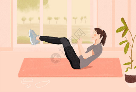 瑜伽团队健身的女孩插画