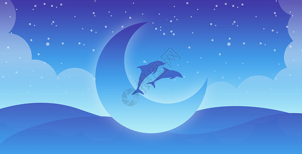海洋渐变素材海豚海洋插画插画