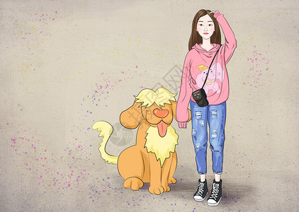 女孩与狗背景图片