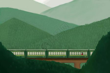 火车手绘过年回家的路插画