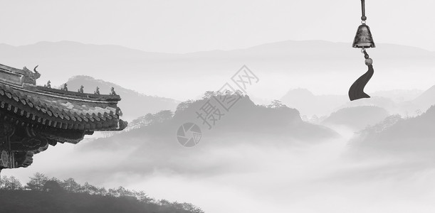 屋檐落雨中国风背景设计图片