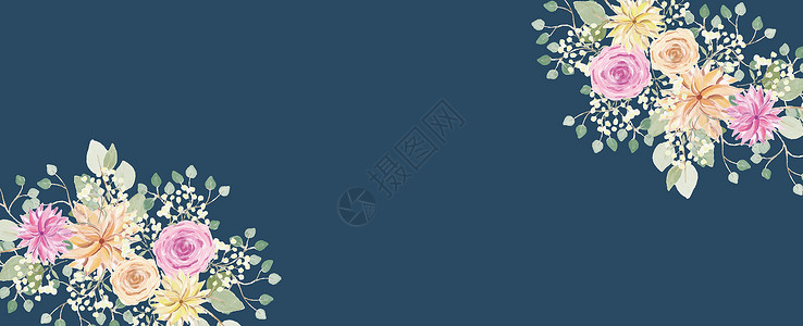 鲜艳的叶子蓝色花束背景设计图片