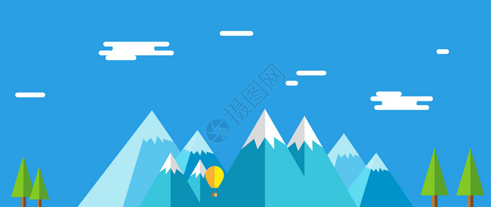 山热气球蓝色banner矢量背景设计图片