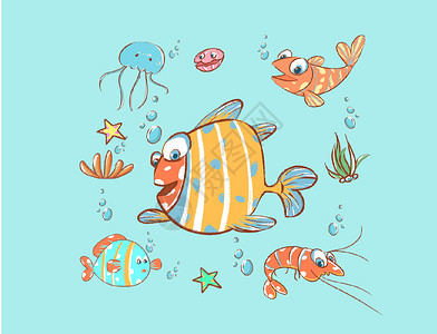 看鱼孩子卡通海洋背景设计图片