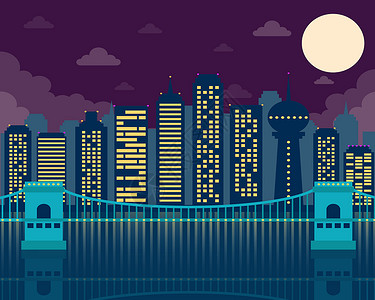 城市夜景矢量图插画图片