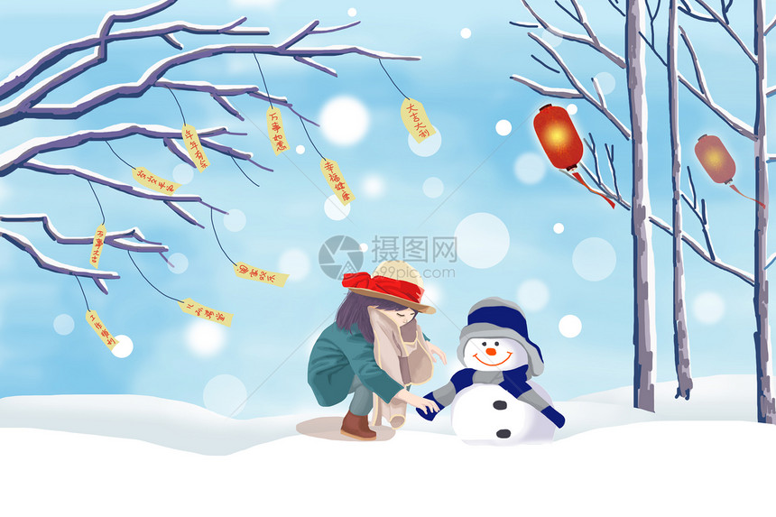冬季祝福插画图片