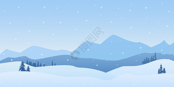 圣诞雪山雪中的山峰插画