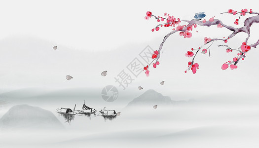 中国风水墨梅花背景图片