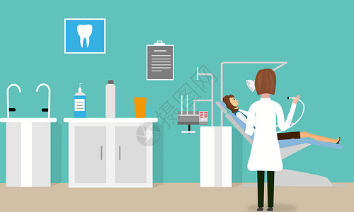 健康设备牙医为患者检查牙齿插画