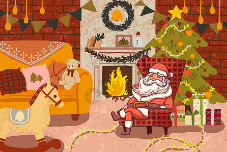 圣诞节插画手绘壁炉高清图片