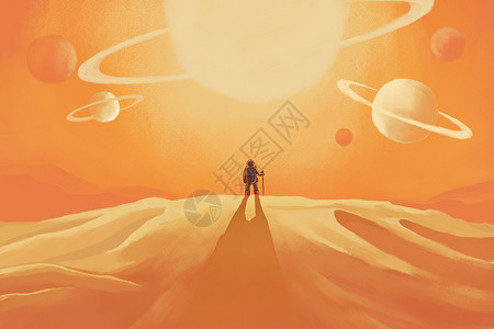 星空沙漠探索发现新世界插画