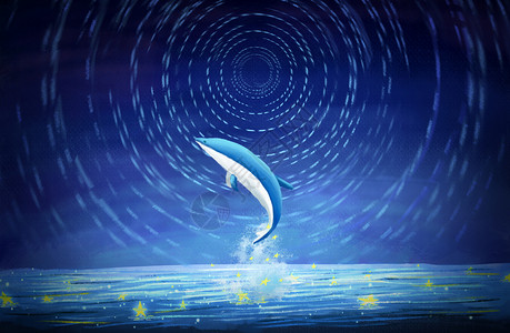 夜晚梦幻星河海豚背景图片