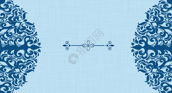 蓝色花纹邀请函中国风青花瓷背景设计图片