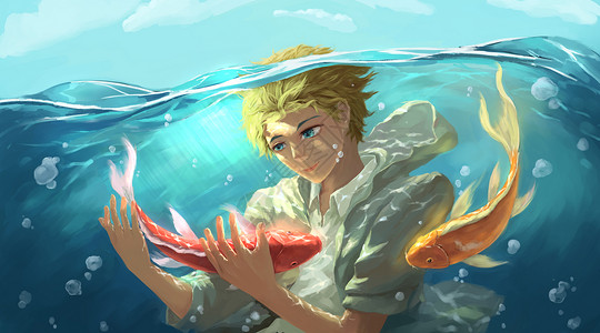 水中的少年背景图片