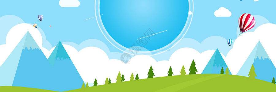 山热气球卡通背景设计图片