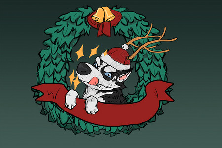 宠物背景素材狗年圣诞节手绘插画插画