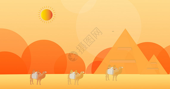 日出沙漠沙漠里的骆驼设计图片