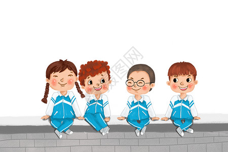 四个女孩穿校服的同学插画