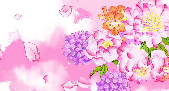 粉色和黄色菊花水彩花朵花瓣插画插画