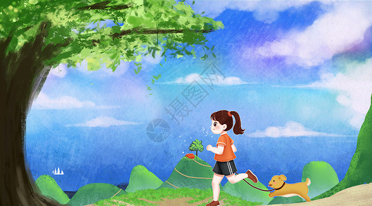 跑步的女孩森林女孩设计图片