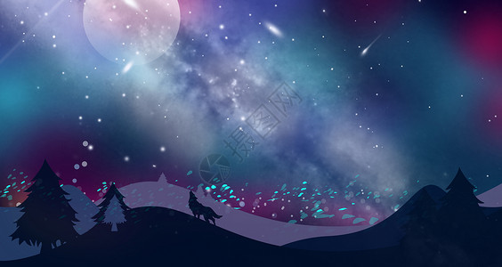 手绘夜景宇宙星空科幻背景设计图片