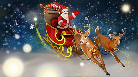 平底雪橇平安夜圣诞老人驯鹿雪橇插画海报插画