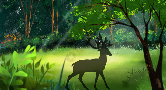 日落插画小鹿的愿望设计图片