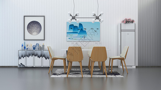 餐桌矢量简约北欧风客厅效果图设计图片