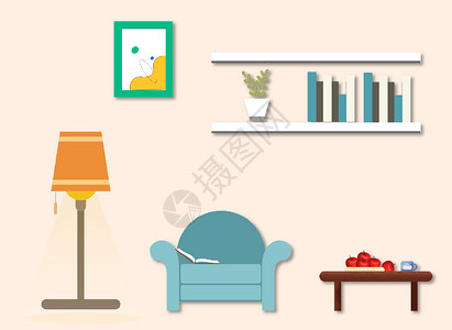可商用插画简约起居室设计图片