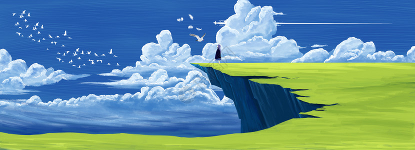 线人悬崖上的梦插画设计图片