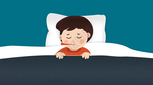 枕头睡眠感冒生病的小孩插画