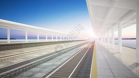 车站手绘高速行驶轨道背景设计图片