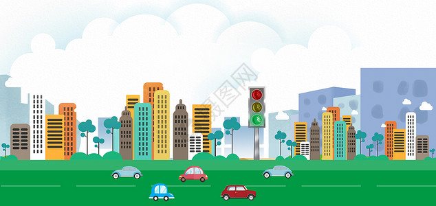 交通出行绿色城市插画