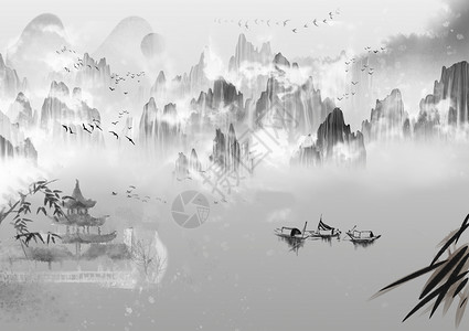冬天树雪雾冬景雪景插画设计图片