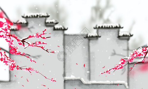 冬季风景雪梅插画图片