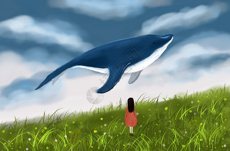 鲸鱼与女孩背景图片